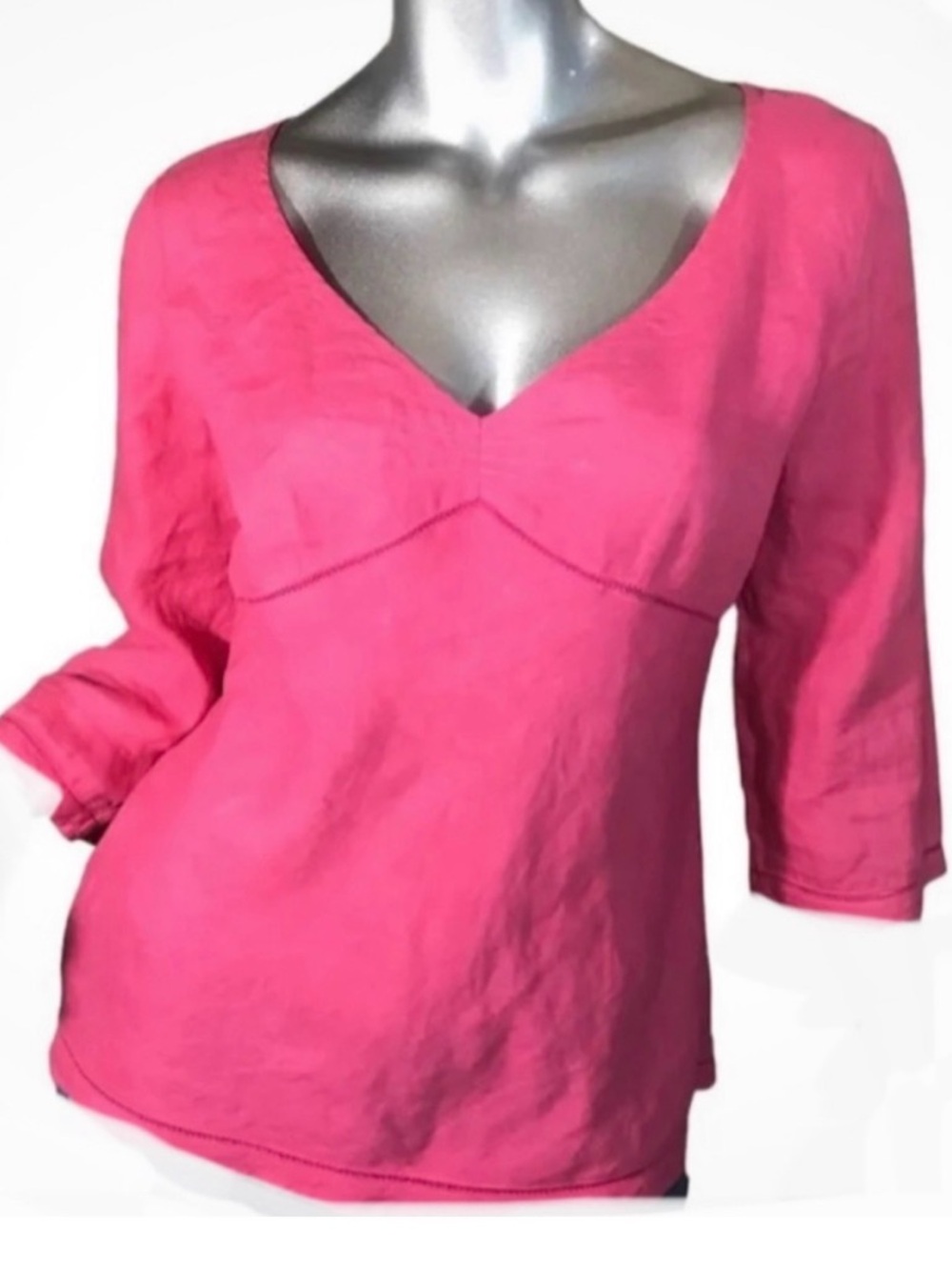 NEW! 100% linen Ann Taylor pink V-neck empire waist blouse tunic top size 8